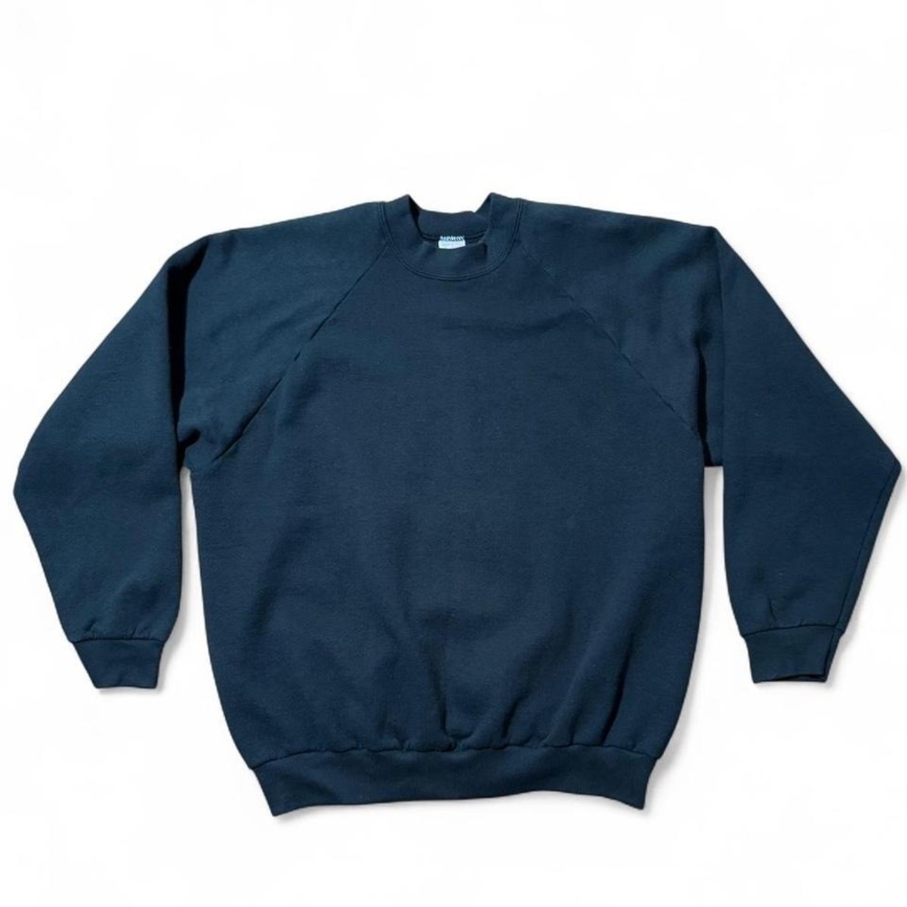 Vintage 90s Blank Black Fruit Of The Loom Pullover Crewneck Sweater USA XL 24x26